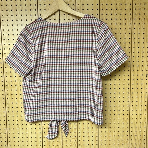 Novel Tie-Front Top in Rainbow Gingham Check - Picture 3 of 5
